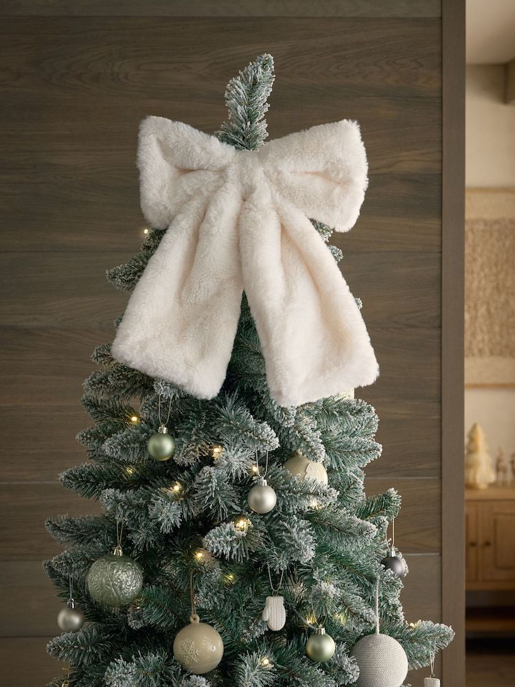Buy Cream Faux Fur Bow Tree Topper from Next USA