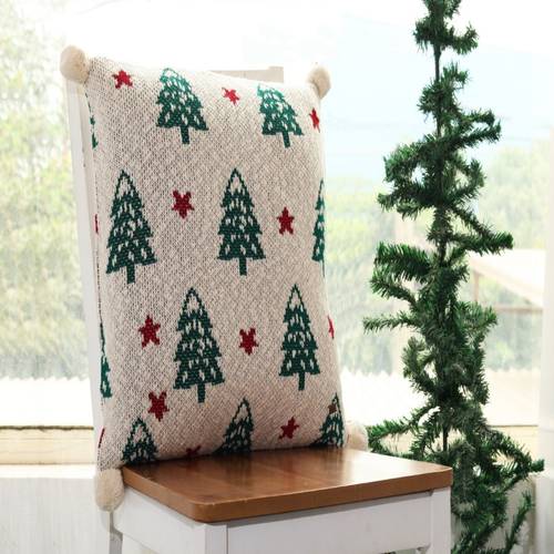 Buy PLUCHI Xmas Tree and Star Cotton Knitted Decorative Cushion Cover Online