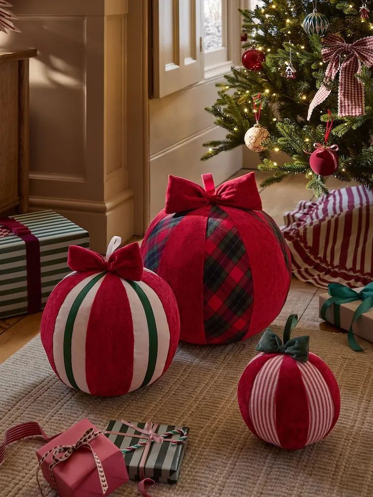 Buy Red Stripe Tartan Plush Bauble Christmas Ornament from Next Bosnia and  Herzegovina
