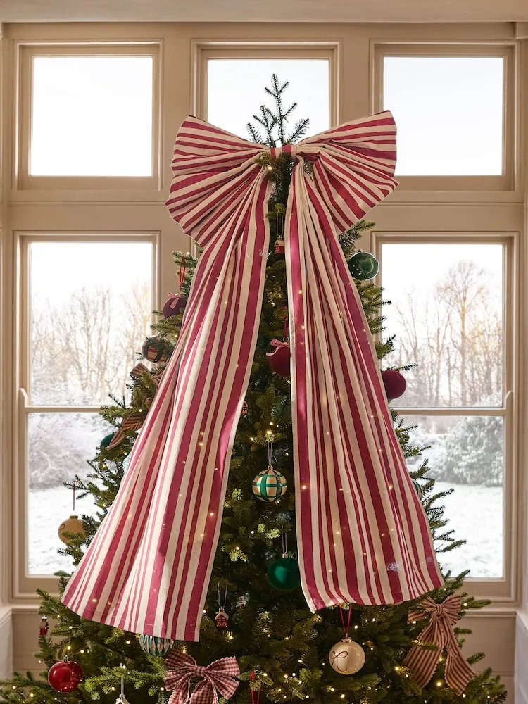 Buy Red Striped Extra Large Bow Tree Topper from Next USA