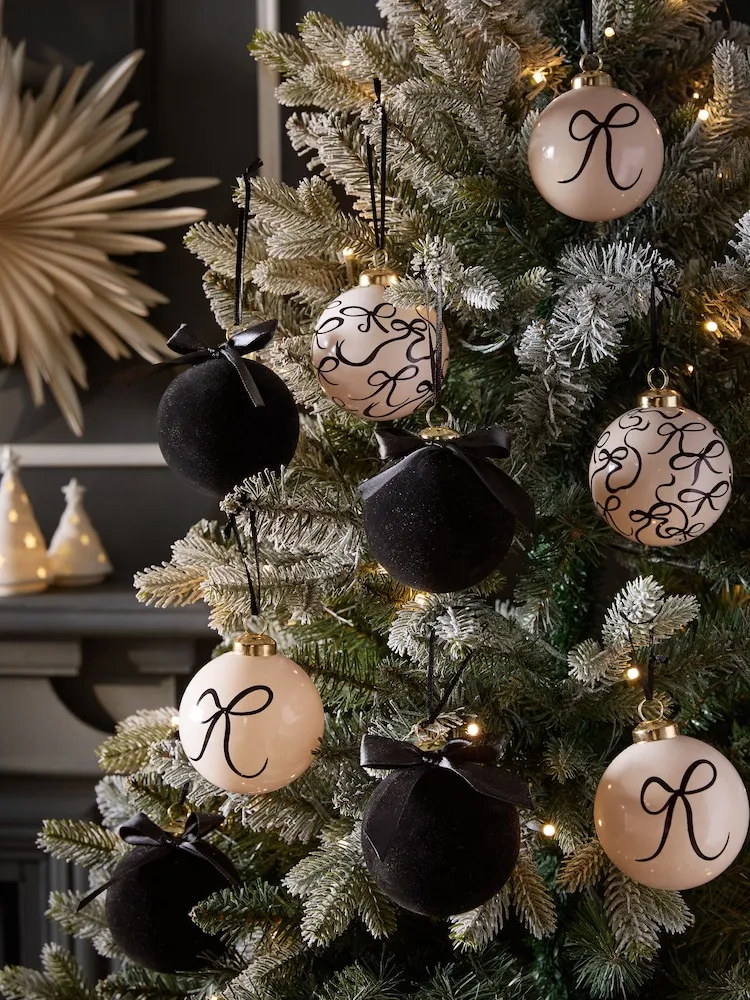 Buy Set of 9 Monochrome Bow Shatterproof Christmas Baubles from Next Nigeria