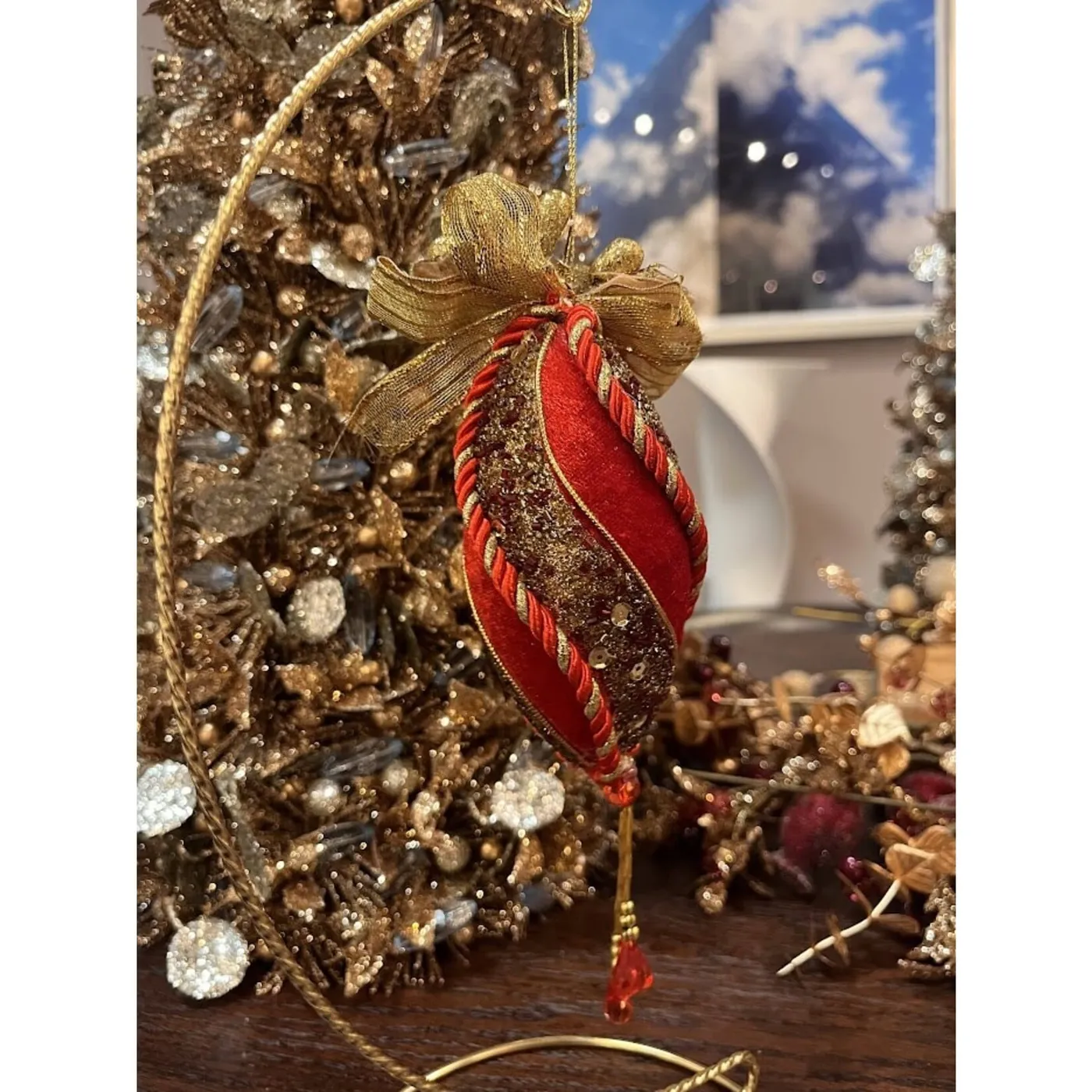 Carole Stupell Vintage Red & Gold Velvet Ornament - Designer's Studio