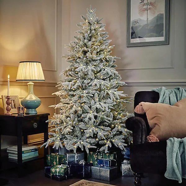 Celebright 6ft Luxury Snow Frosted Pre-Lit Pine Christmas Tree - 300 Warm  White LED Lights