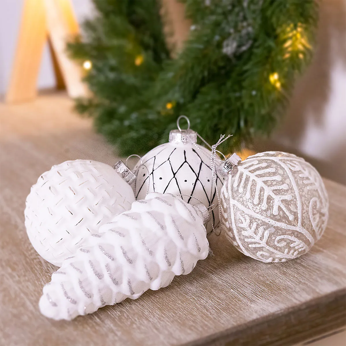Charles Bentley Pack of 12 Scandi Style Glass Baubles Christmas Tree  Decorations