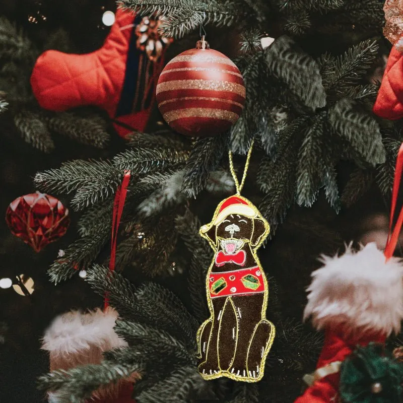 Chocolate Brown Christmas Ornaments Chocolate Labrador Beaded Embroidered Christmas Tree Decoration Equetech