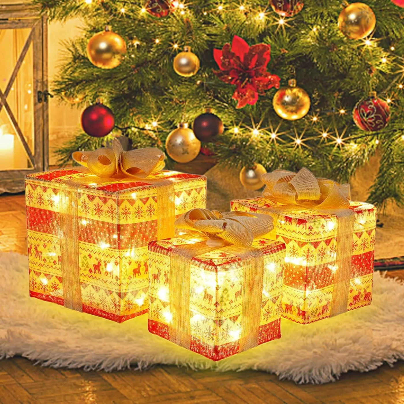 Christmas 3-piece set of glowing gift box decorations warm white LED for Christmas tree indoor and outdoor home holiday party decorations set glowing gift box decorations - Walmart.ca