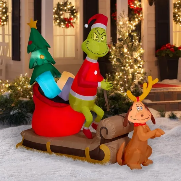 Christmas Airblown Holiday Light Grinch and Max w/Sleigh Scene Dr. Seuss 77.9526 in x 26.7717 in x 69.2912 in x 6.174 lb - Walmart.ca
