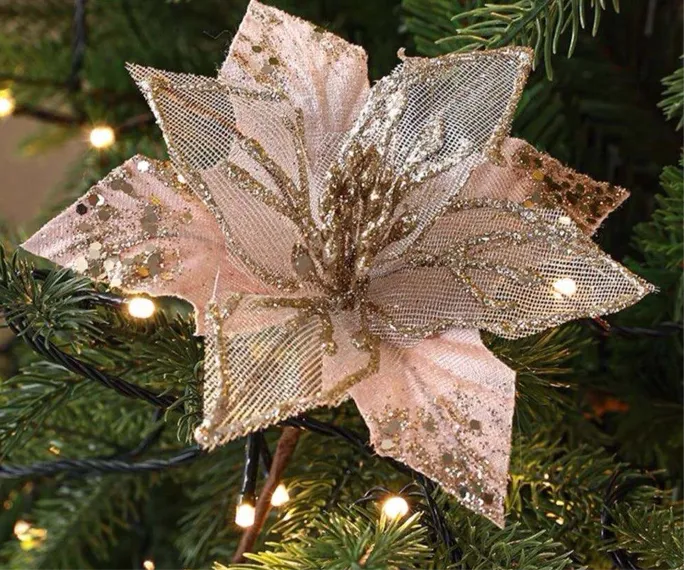 Christmas artificial flower. Light pink & Gold Glitter Christmas tree – Lacovia Decor Supplies