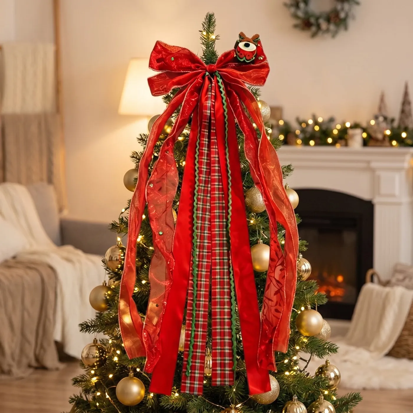 Christmas Bow Ribbon Decoration Pendant - Oversized Red Gold Holiday  Ornament for Christmas Tree, Wall, Window, Arch, Party, Wedding, Birthday,  Valentine's Day, Home Decor, Hanging or Centerpiece - 