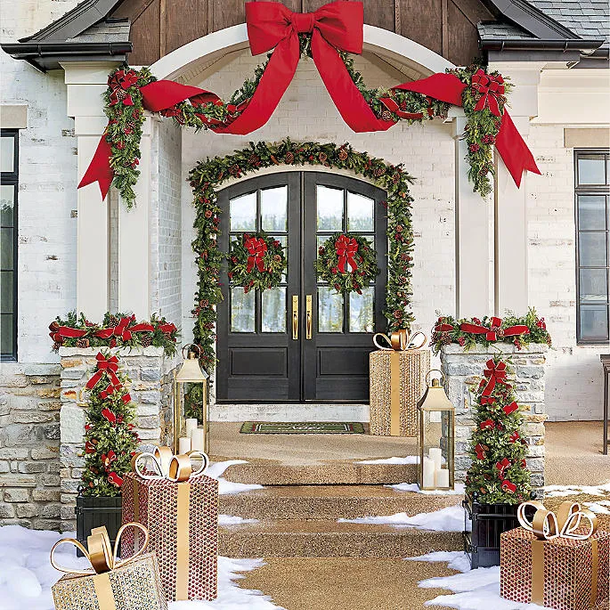 Christmas Cheer Corded Garland with LED Lights & Mixed Greenery for Indoor/Outdoor Use