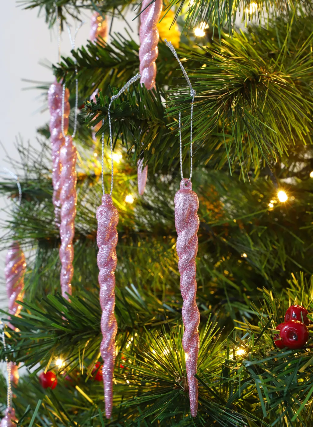 Christmas Concepts® 12cm Glitter Icicle Decorations Christmas Tree Trims (Baby Pink, Pack of 20) - Christmas Concepts