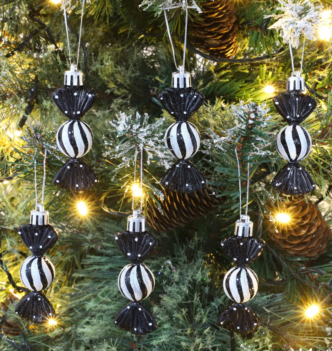 Christmas Concepts® Pack of 6-8cm Mini Sweet Shaped Baubles – Shiny & Glitter Decorated – Christmas Tree Decorations (Black) - Christmas Concepts