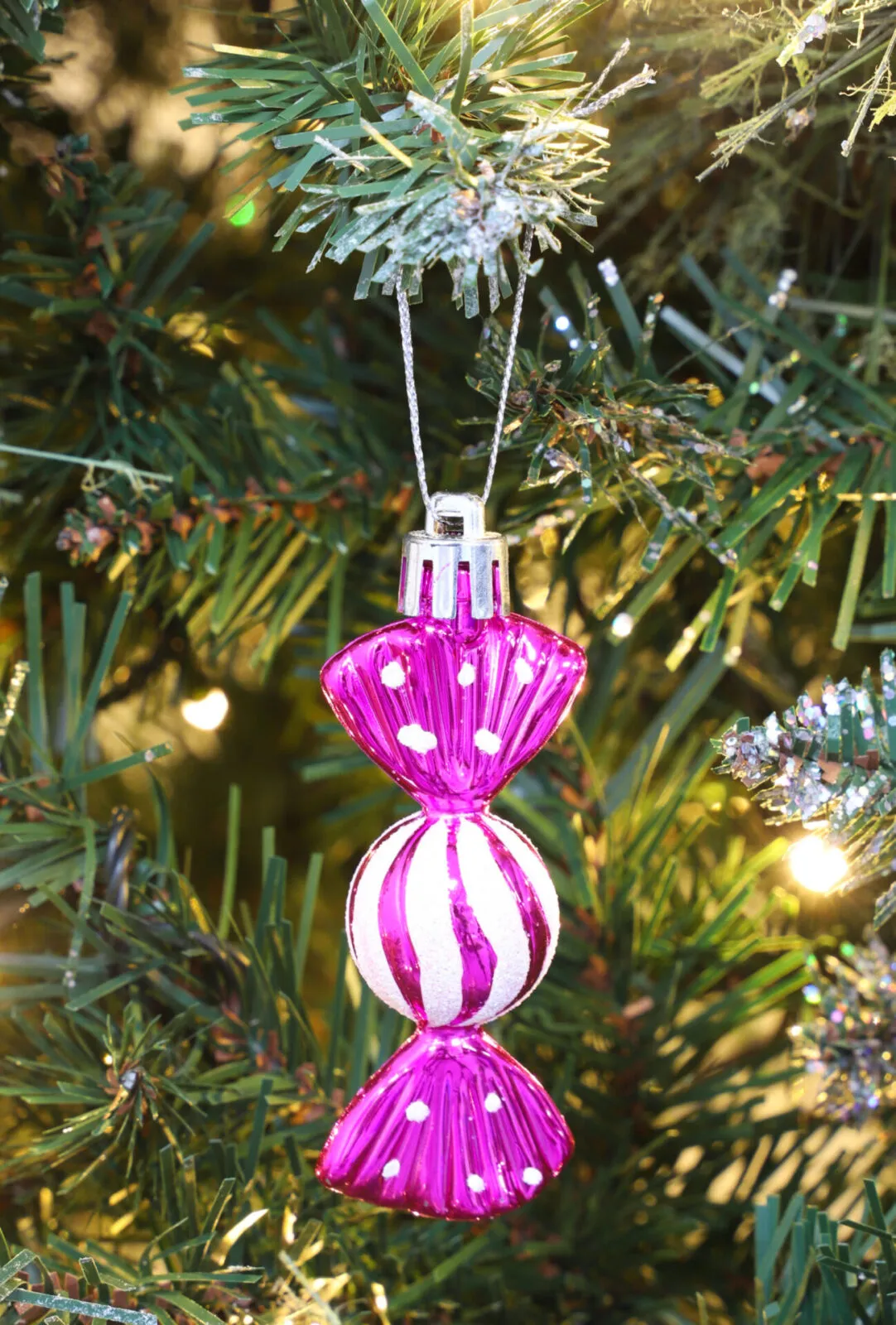 Christmas Concepts® Pack of 6-8cm Mini Sweet Shaped Baubles – Shiny & Glitter Decorated – Christmas Tree Decorations (Hot Pink) - Christmas Concepts
