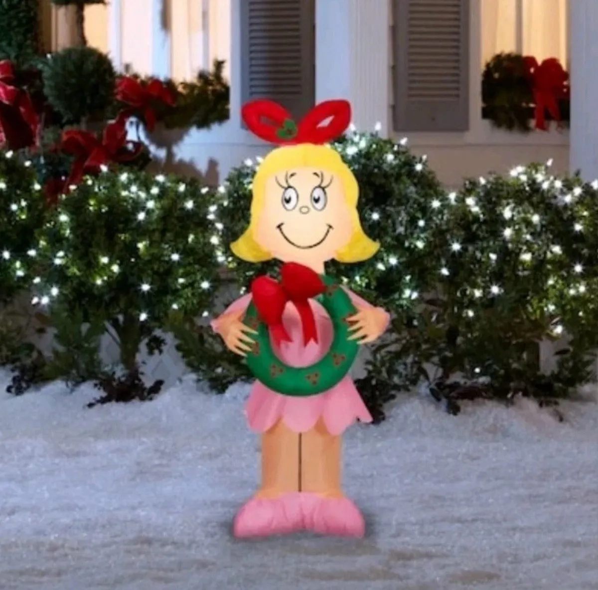 Christmas Decoration Grinch Wreath Inflatable Cindy Lou Who Grinch  Christmas Airblown Inflatable Ft LED Lights Wreath Gemmy