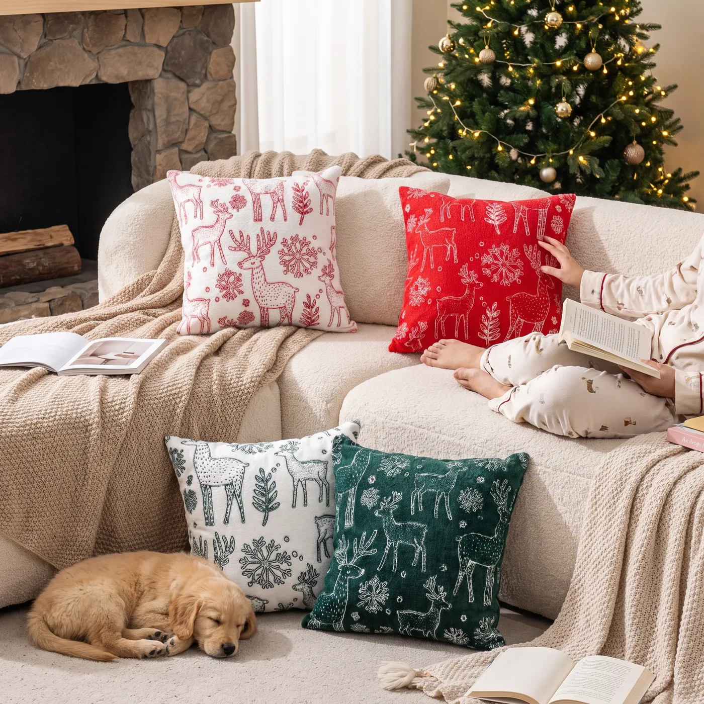 Christmas Elk Pillow Cover - Fuzzy Plush Christmas Cushion – STOWE