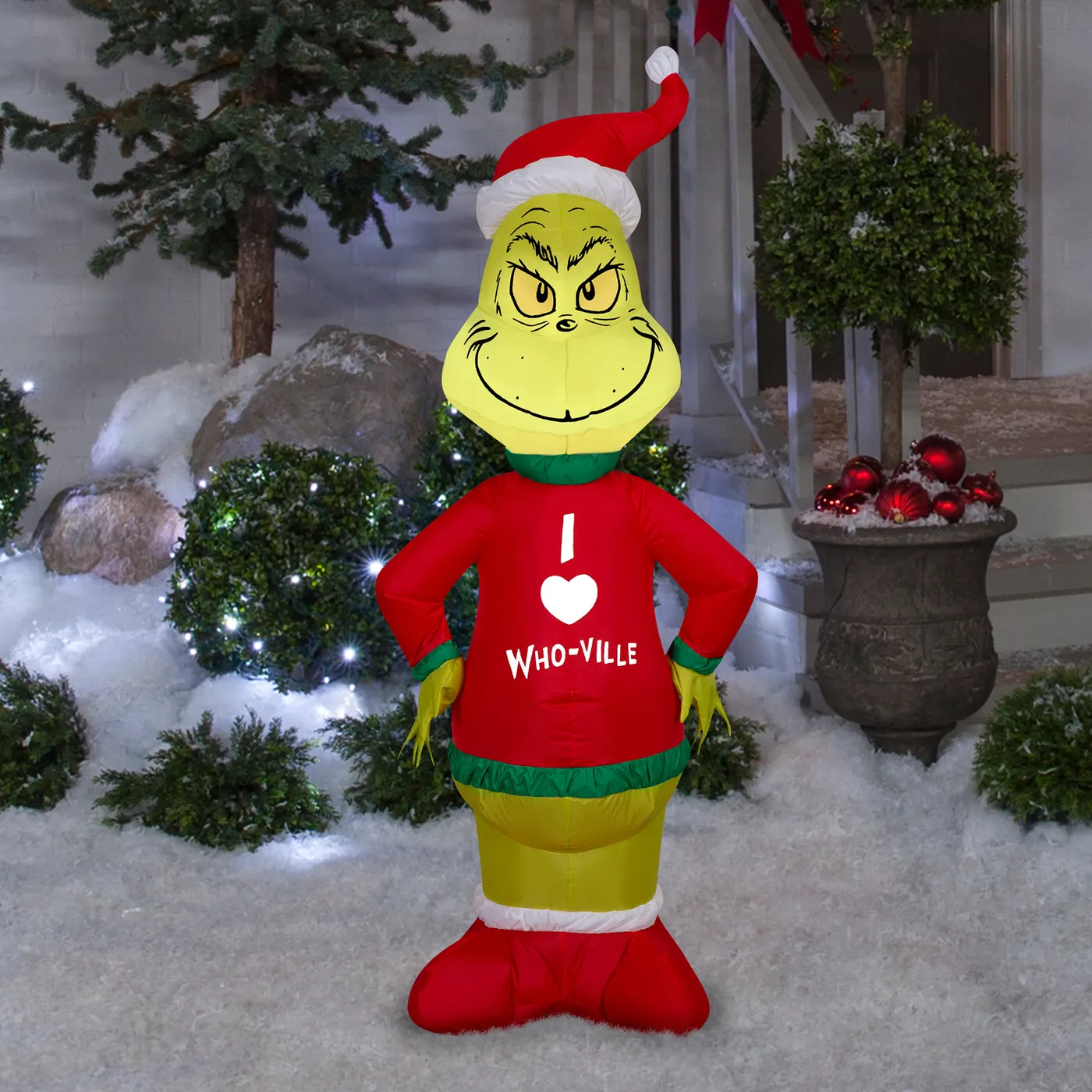 Christmas Inflatable Grinch in Who Ville Sweater Gemmy Industries
