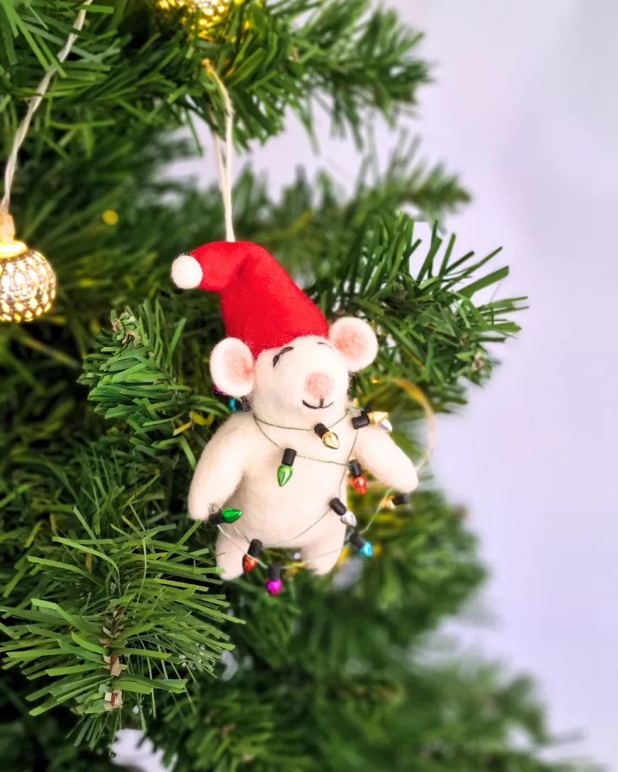 Christmas Light Felt Mouse Ornament | Handcrafted Holiday Decor & Gifts