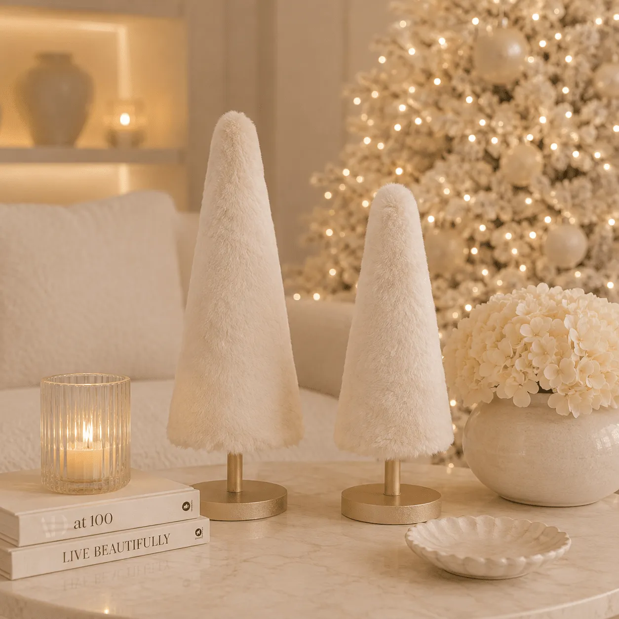 Christmas Ornaments Ceramic Decorated Tree Christmas Trees Decorative Faux  Fur Cream Christmas Tree Ornament Set Of