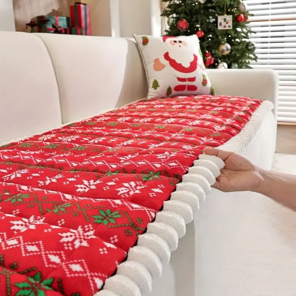 Christmas Sofa Cover Red-White Microfiber Holiday Decoration | Sansoti