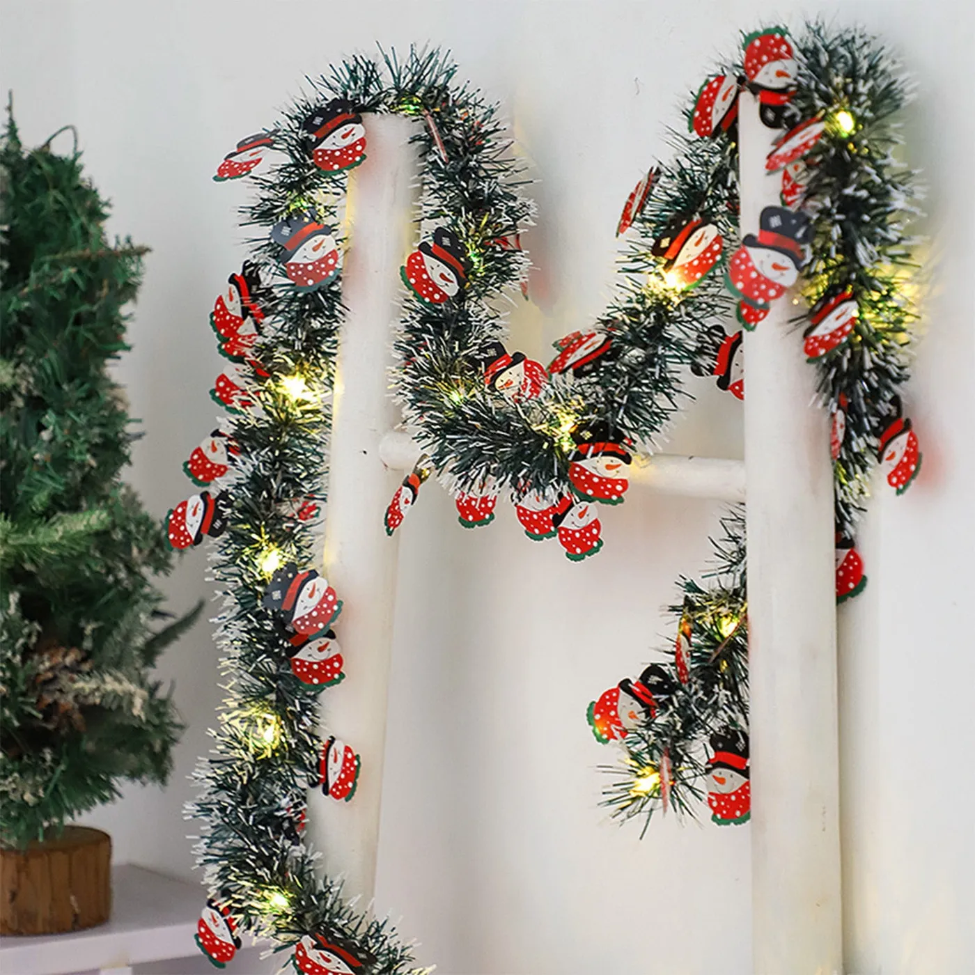 Christmas Tinsel Garland Metallic Twist Garland,Christmas Tinsel Garland  for Tree Red Christmas Tinsel Garland,Christmas Confetti and String Lights  Christmas Tree and Snowman Lights Window Decoratio
