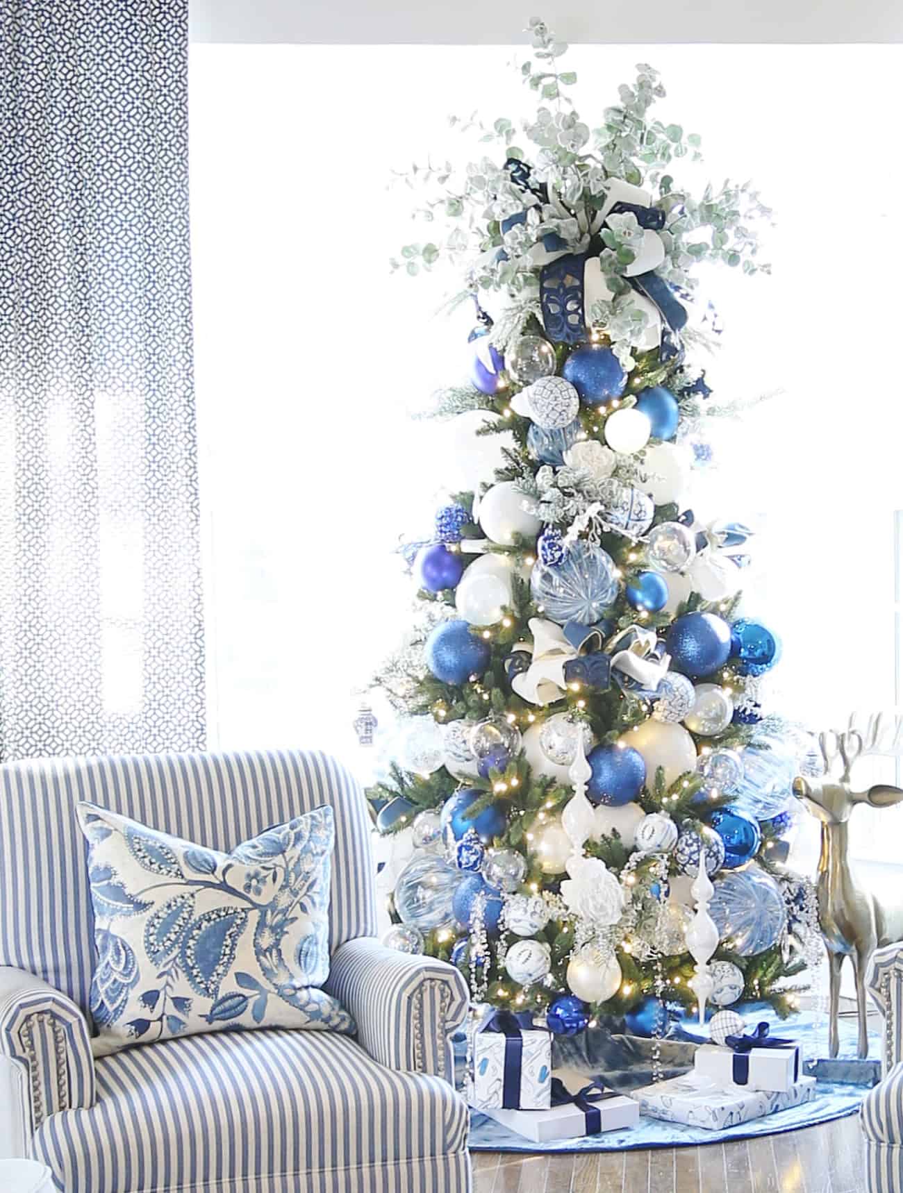 Christmas Tree Blue Santa Tree Topper Sky Blue Christmas Tree Topper – Glass Finial Ornament – Handcrafted Winter