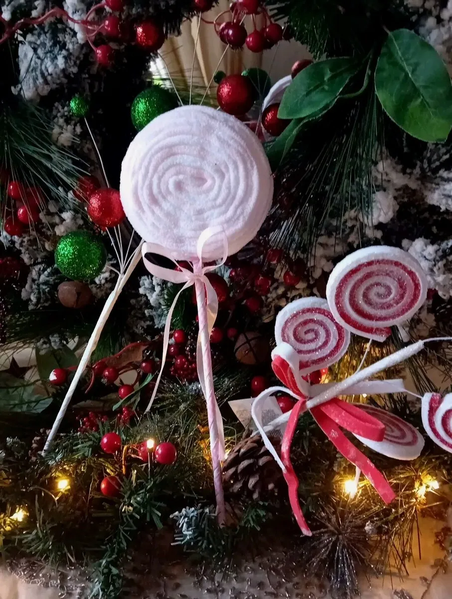 Christmas Tree Candy Cane Pink White Swirl Lollipop Tree Pick Grinch  Decoration | eBay UK