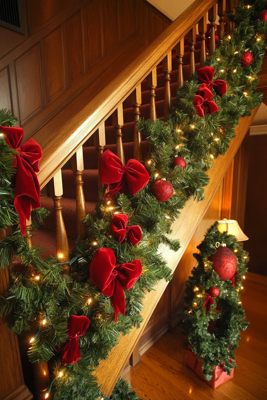 Christmas Tree Christmas Village Stairs Christmas Tree In Big House  Christmas Tree By Stairs, Staircase Christmas