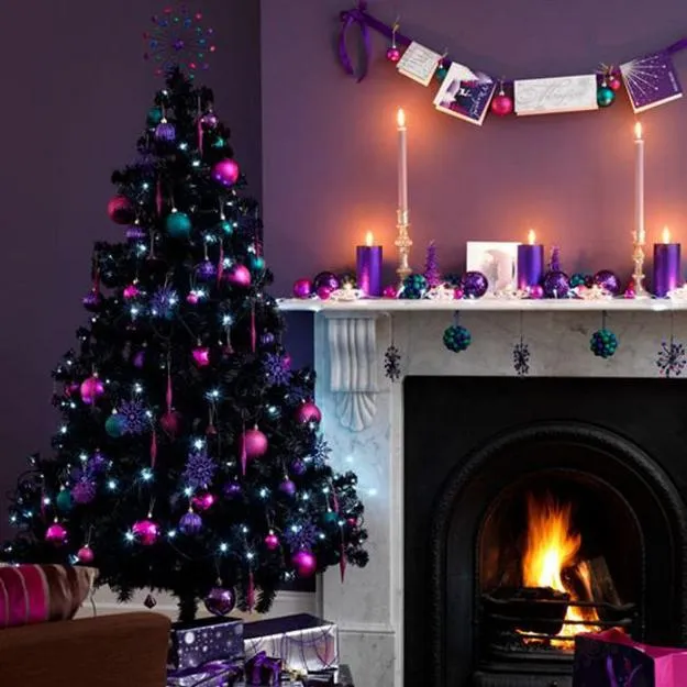 Christmas Tree Decoration Blending Purple and Pink Colors into Winter Holiday Decor