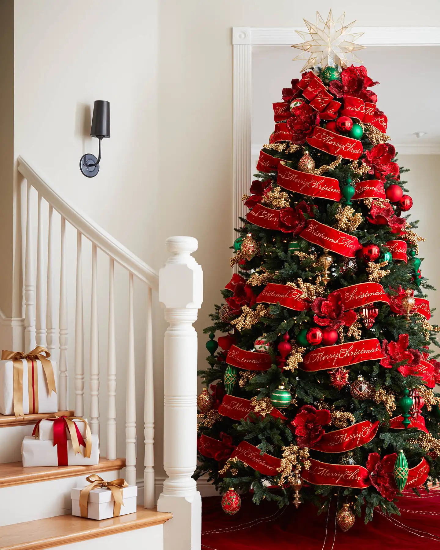 Christmas Tree Michael's Christmas Red Ribbons Red 10mm Satin Ribbon  Christmas Trees Print