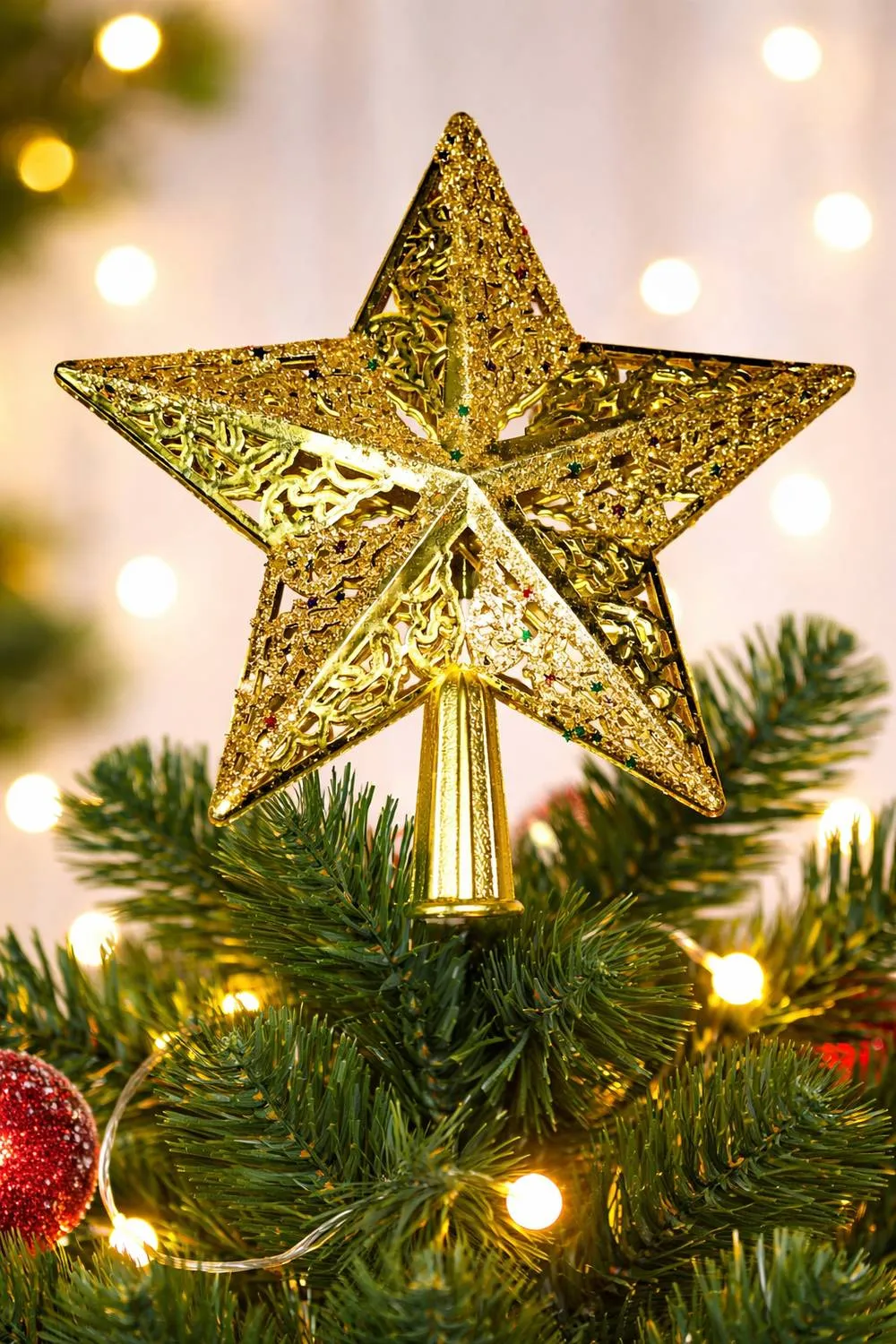 Christmas Tree Ornament Gold Glitter Christmas Ornament StyleAura Gold Glitter 6-inch Christmas Tree Top Star Topper Ornaments Pack Of