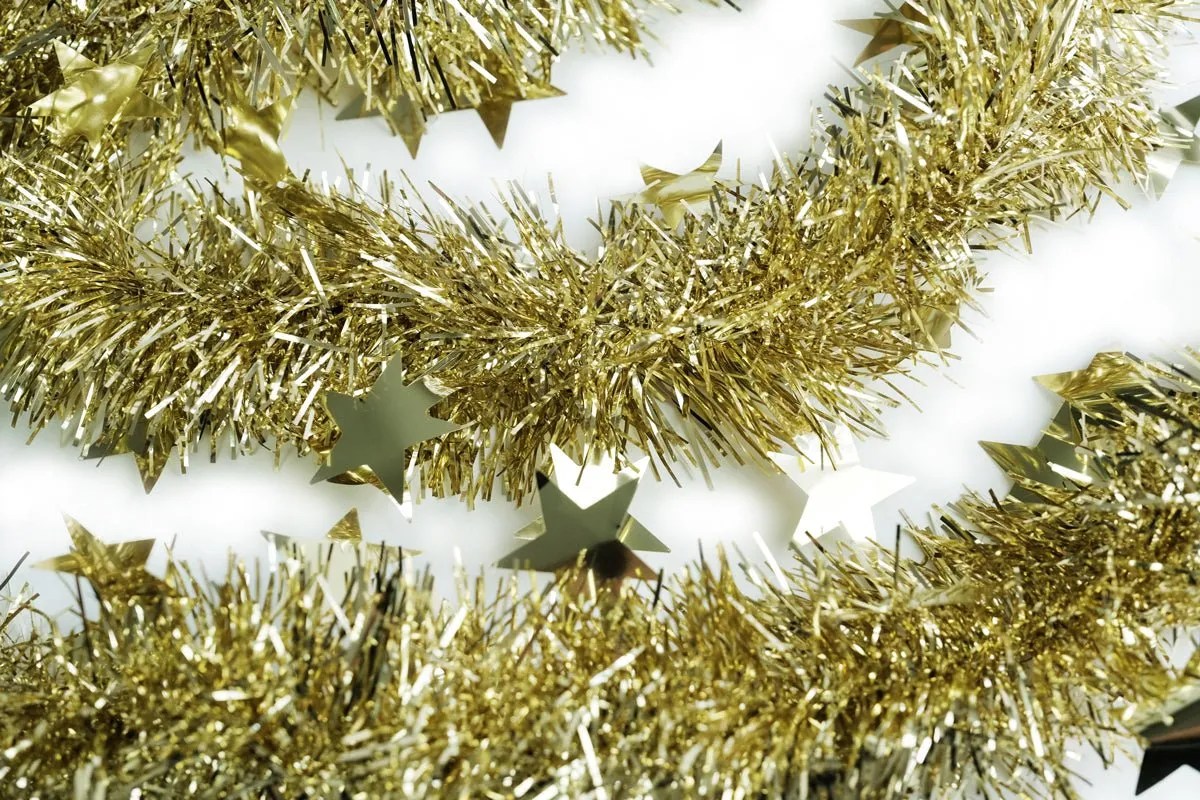 Christmas tree tinsel in gold with stars - by benson
