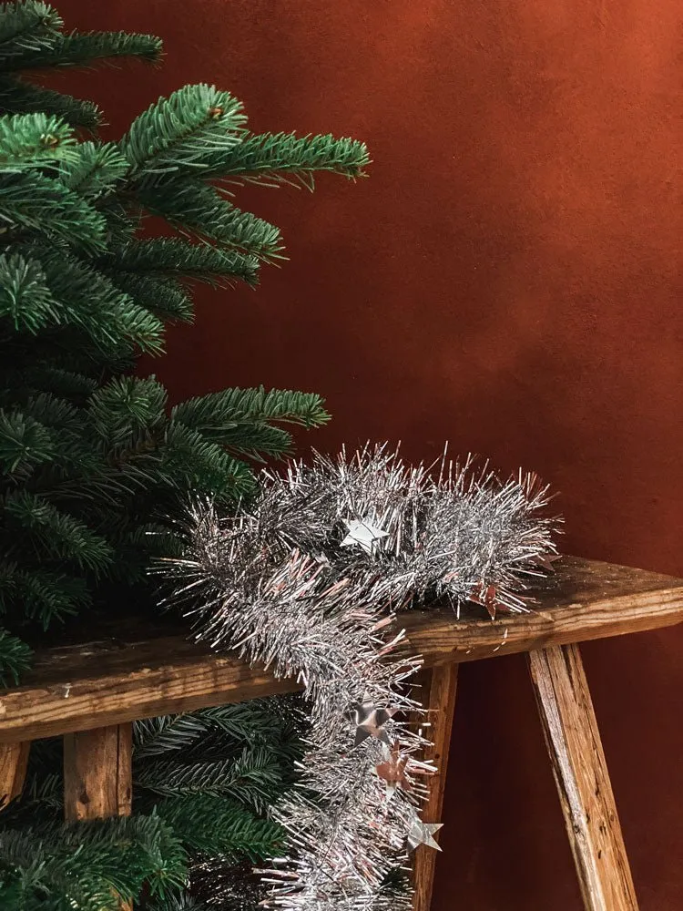 Christmas tree tinsel in silver with stars - by benson