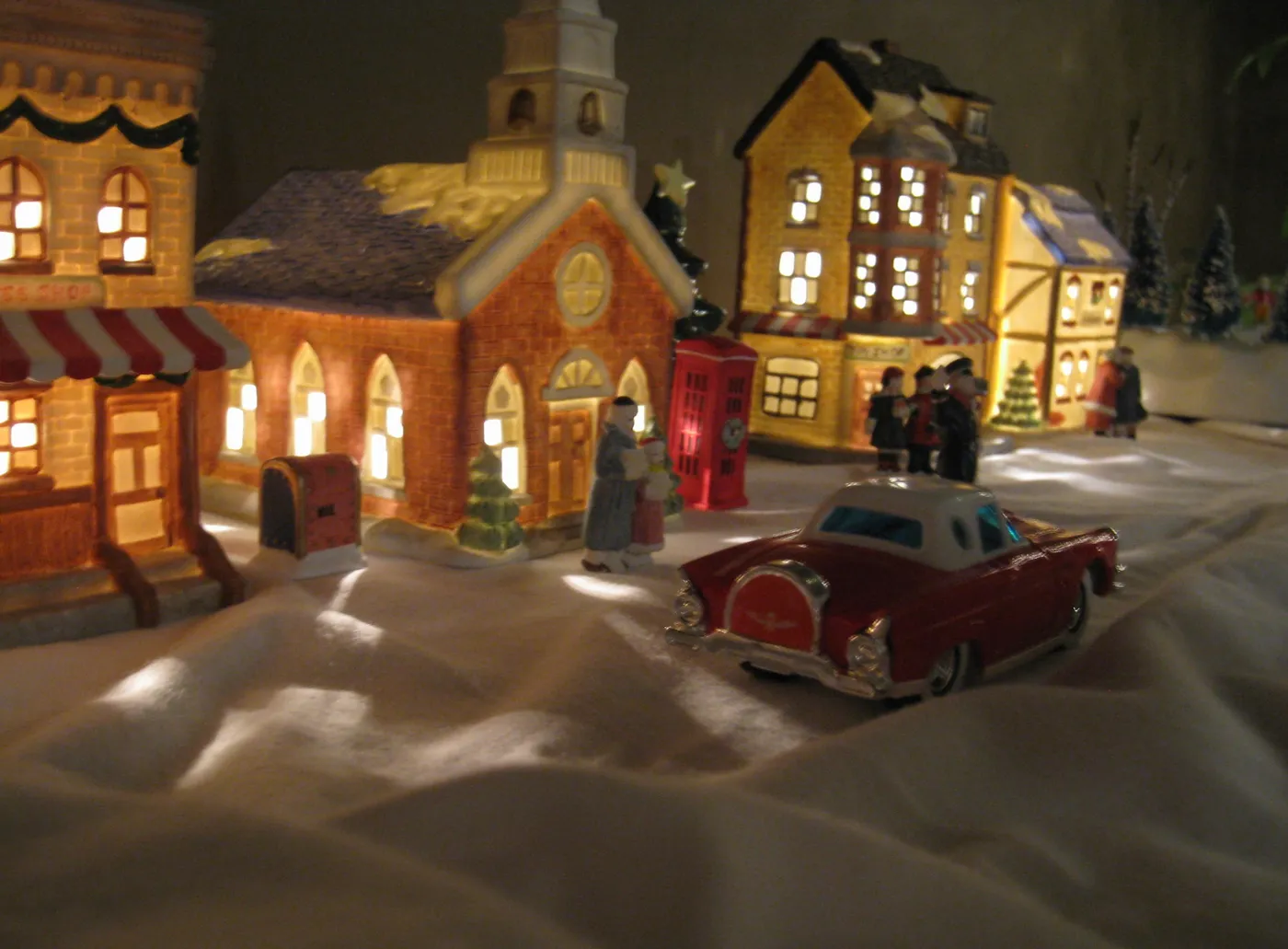 Christmas village as a dining room buffet table display | cooking quarters