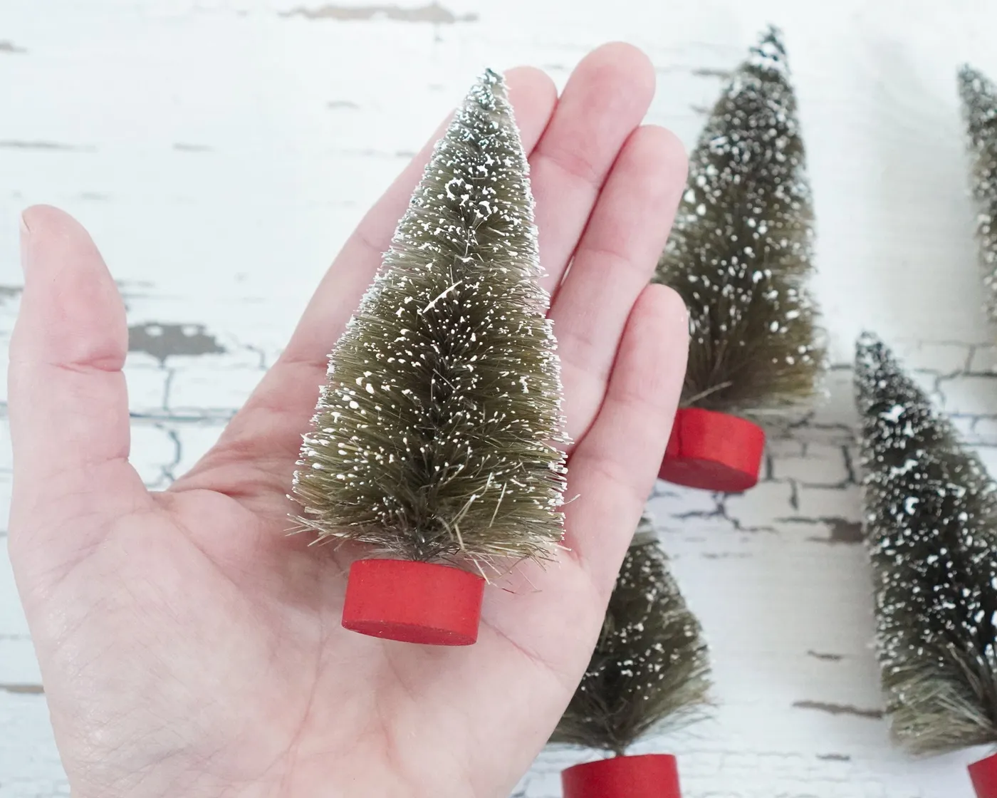 Christmas Village Bottle Brush Trees - 4-Inch Antique Style Frosted Si