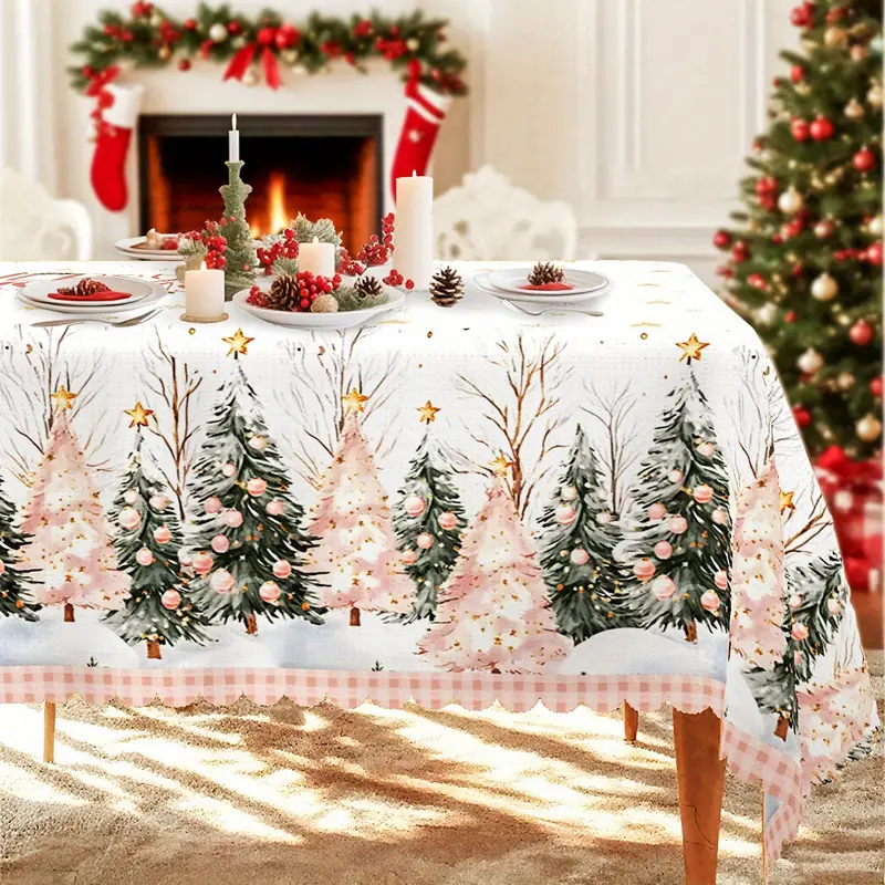 christmas winter snow tablecloth white pink decor christmas - Temu Mauritius