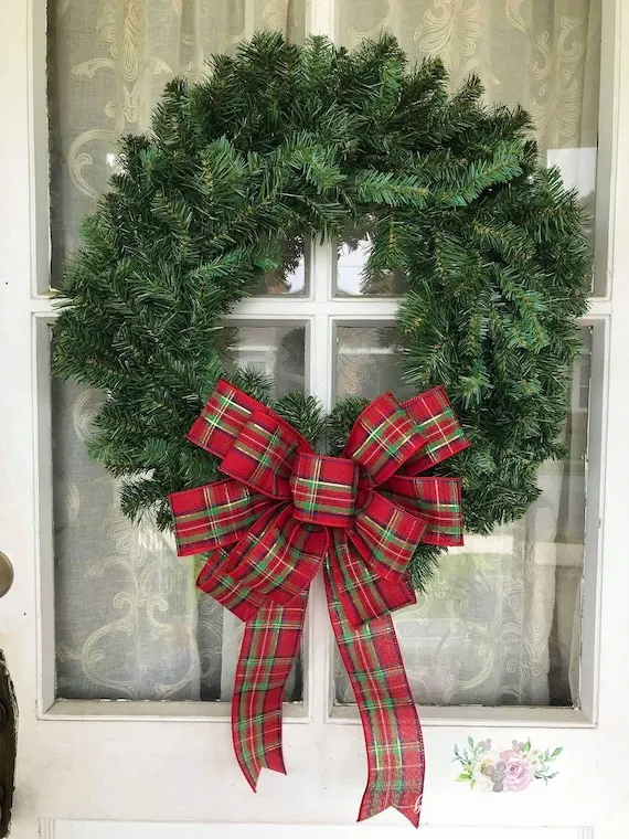 Christmas Wreath Christmas Lot Bow Ribbons Christmas Bow Traditional  Christmas Tartan Plaid Wreath Bow Red Christmas Bow For Front Door