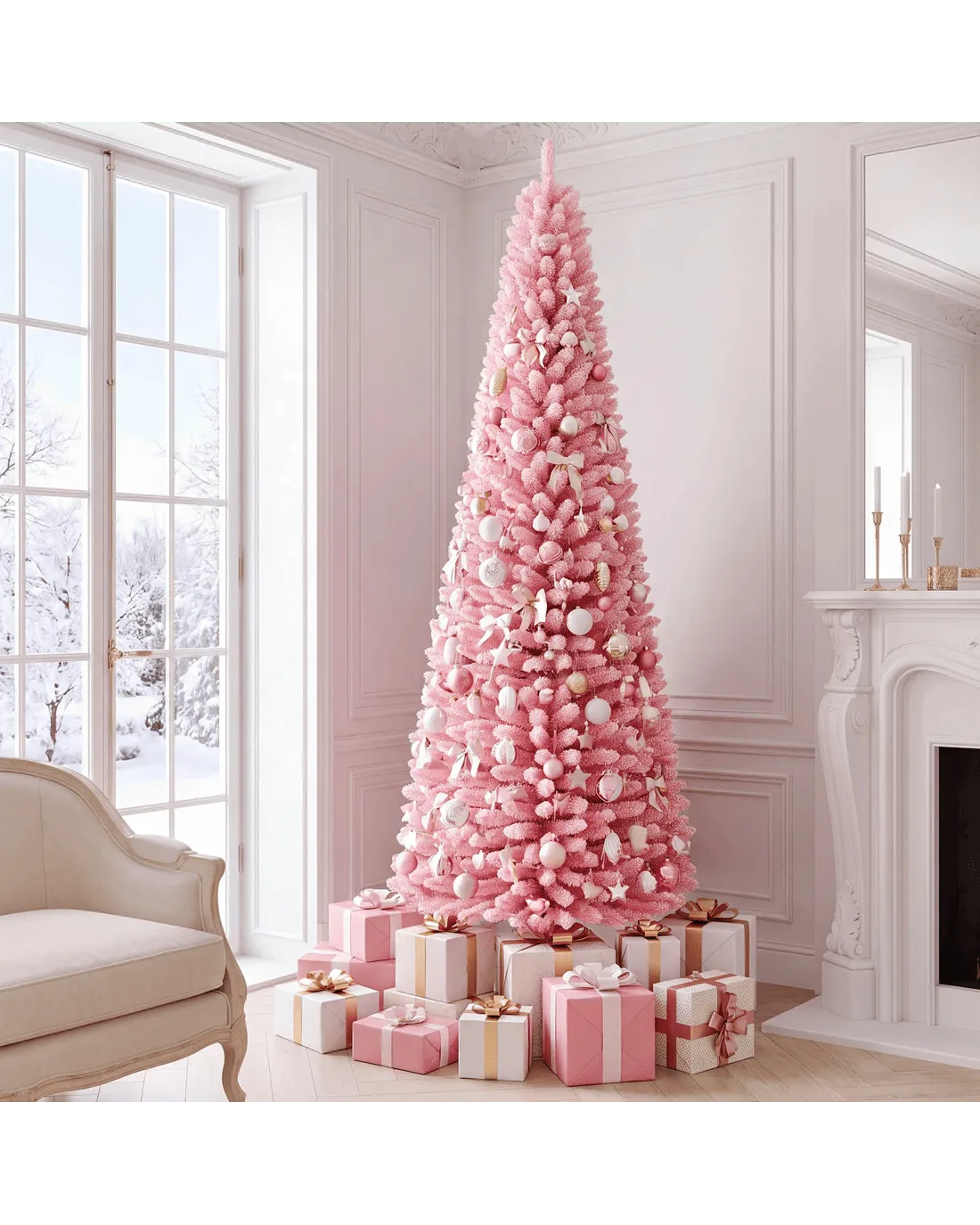 Costway 2.1M Pink Artificial Christmas Tree w/575 Snow Flocked Tips Unlit  Skinny Full Holiday Tree - Kmart