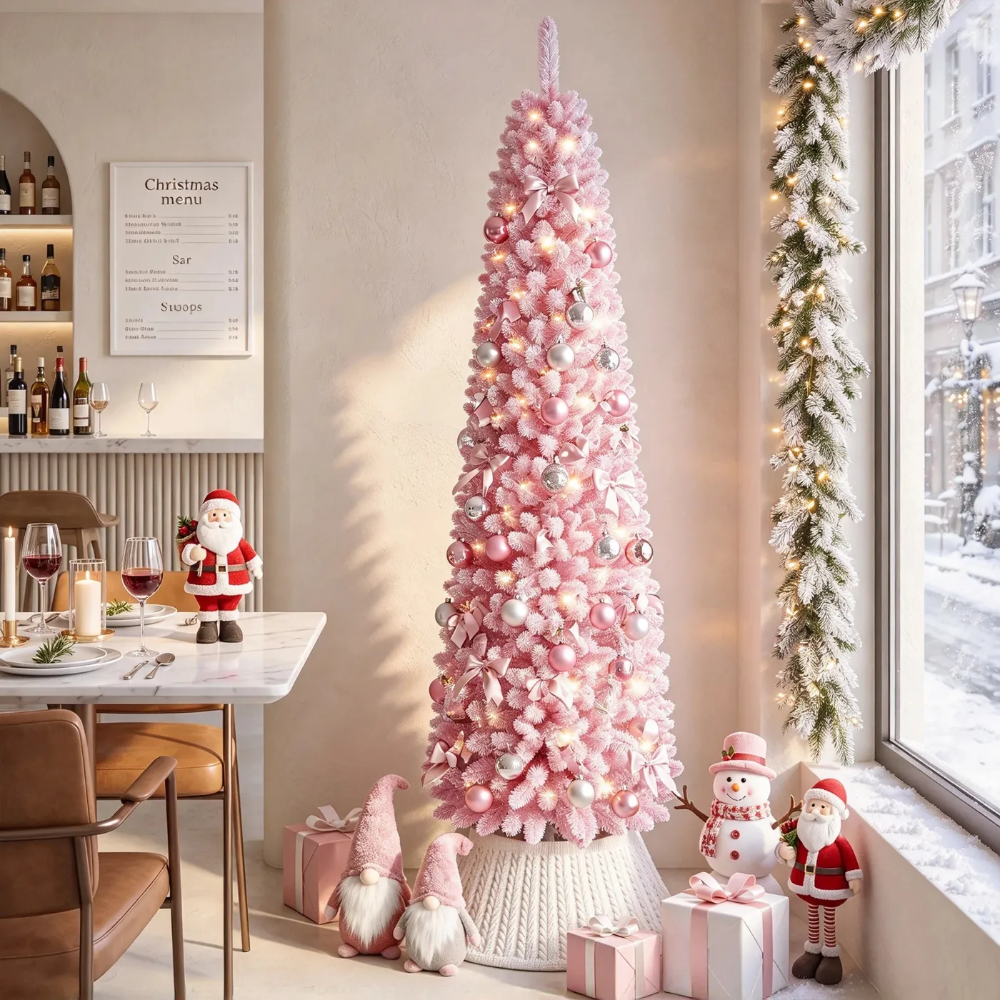 Costway 2.1M Pink Flocked Christmas Tree Artificial Pre-Lit Xmas Tree 8  Modes - Pink - Kmart