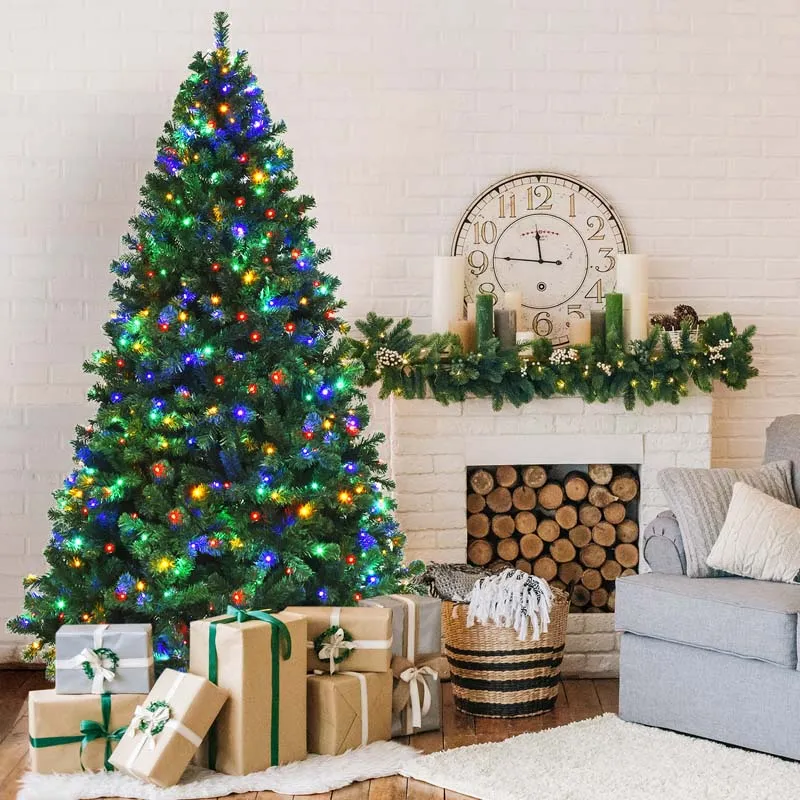 Costway 7.5Ft Pre-Lit Christmas Tree Hinged 550 Multicolor Lights