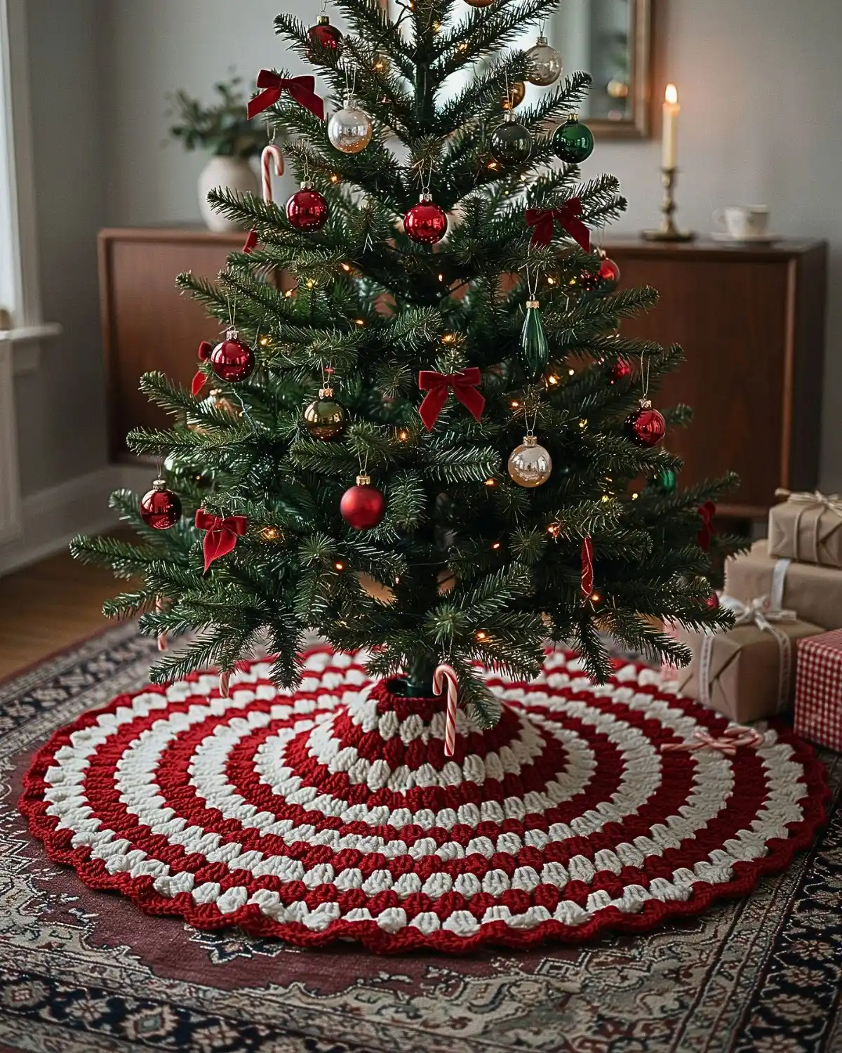 Crochet Christmas Green Christmas Tree Tree Skirts Crochet Christmas Tree  Skirt: Chunky Farmhouse Decor (48-inch)