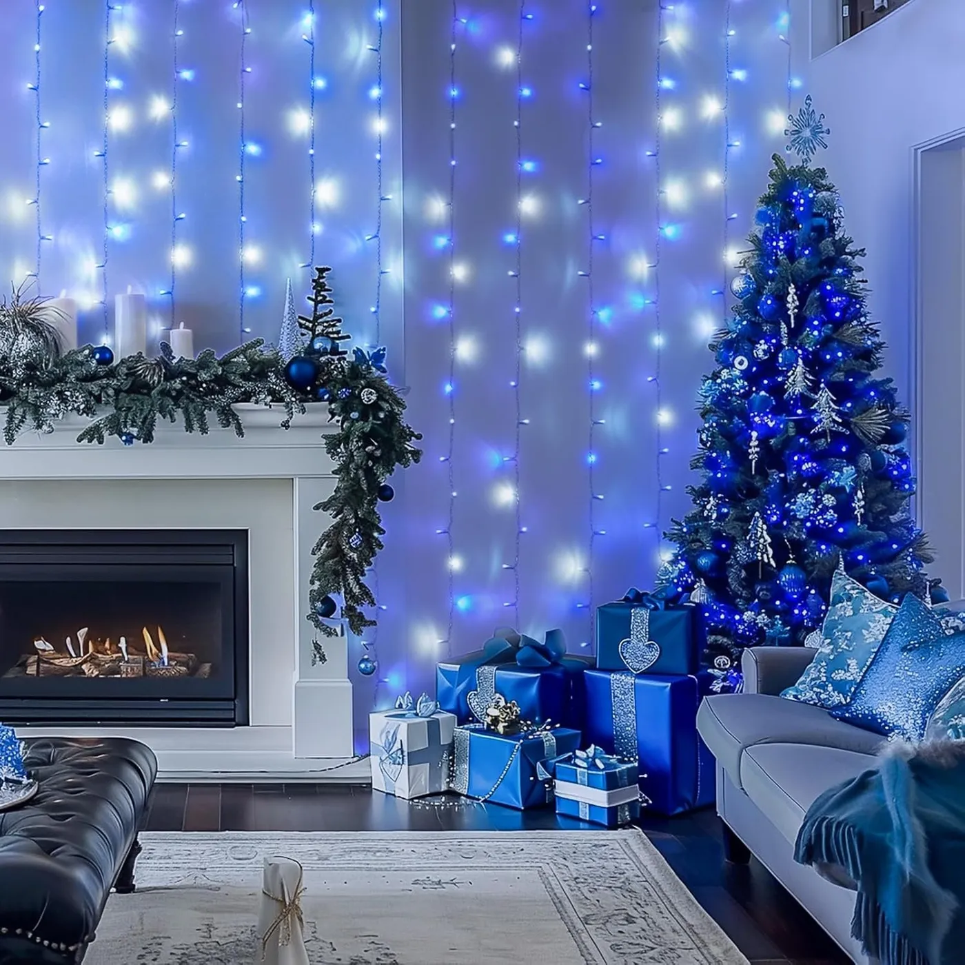 Dark Blue Blue Christmas Lights Outdoor LED Meteor Shower Lights Outdoor  Falling Rain Drop Icicle String
