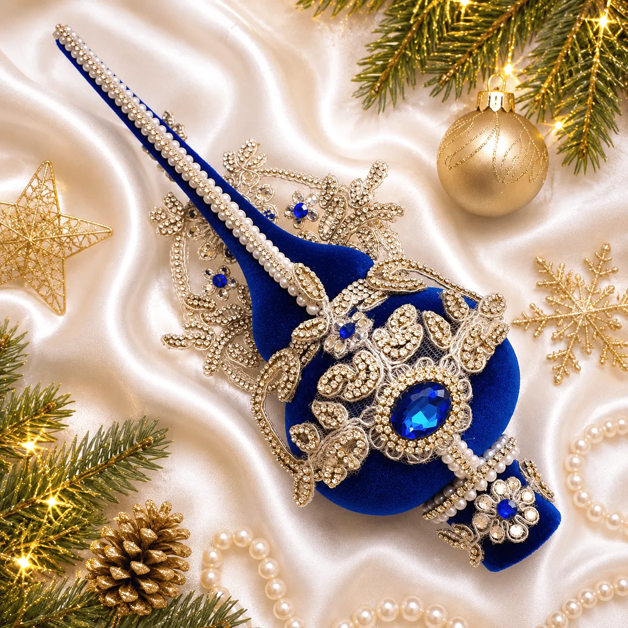 Dark Blue Velvet Christmas Tree Topper