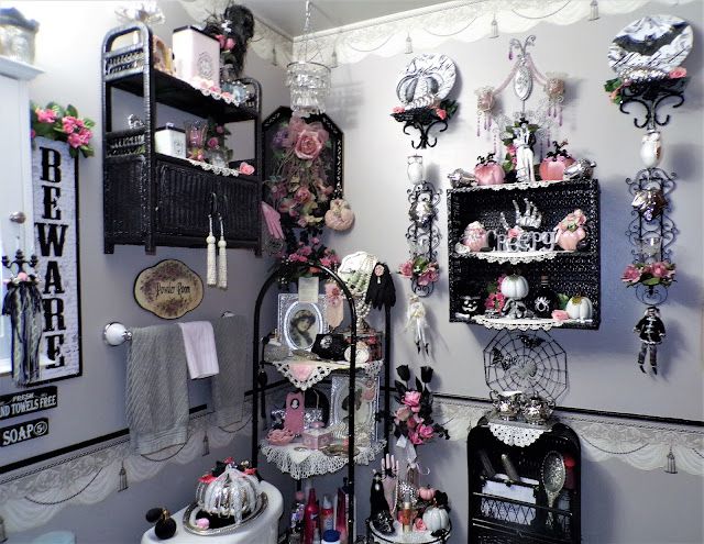 DEBBIE-DABBLE BLOG: A Pink and Black Halloween in the Powder Room......