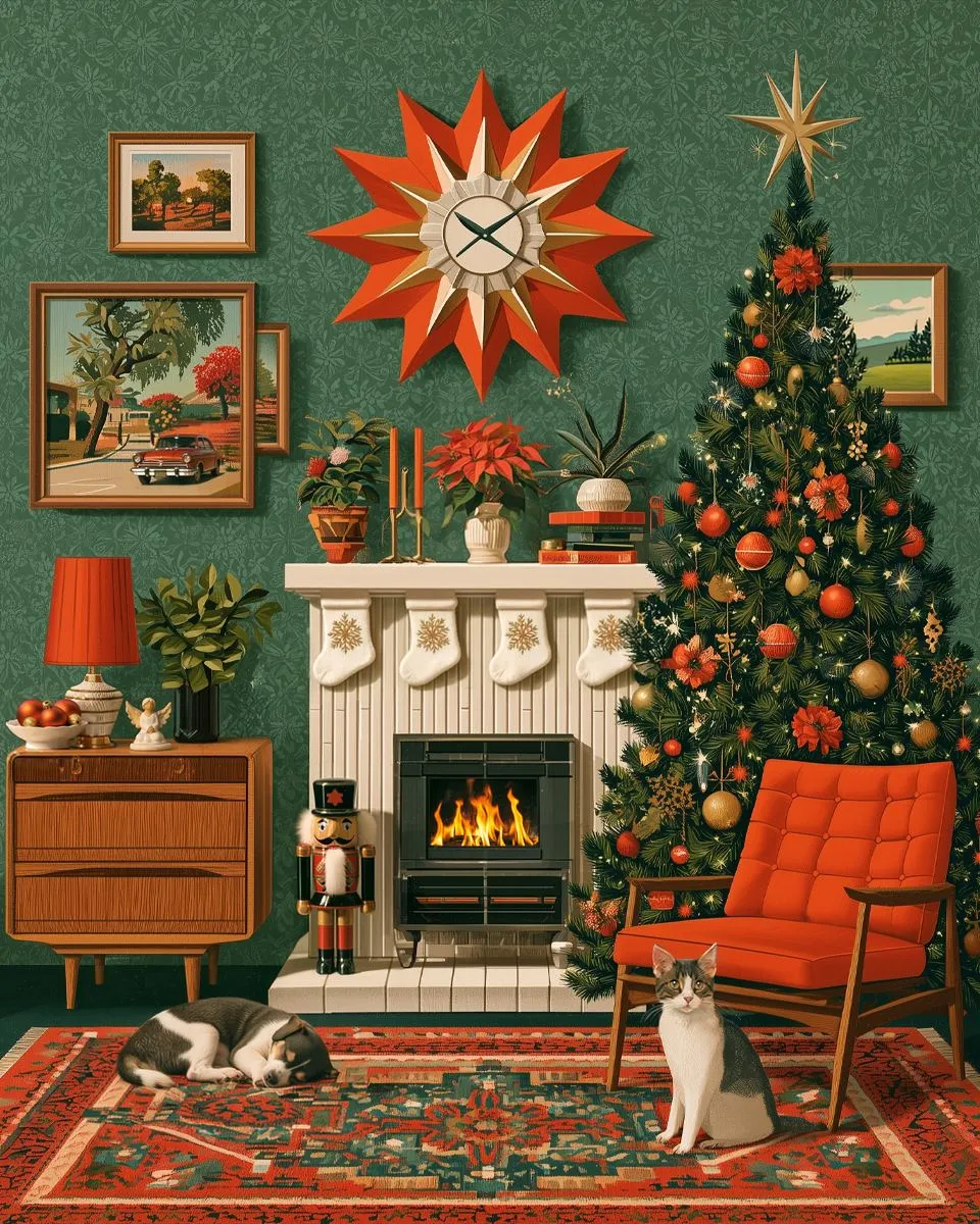 Decor Mid Century Modern Christmas Retro Living Room Christmas Scene With  Cat And Dog Holidays Theme Or Vintage Holiday Decor Midcentury Style Cozy  Home Art Print Mowbi Wholesale