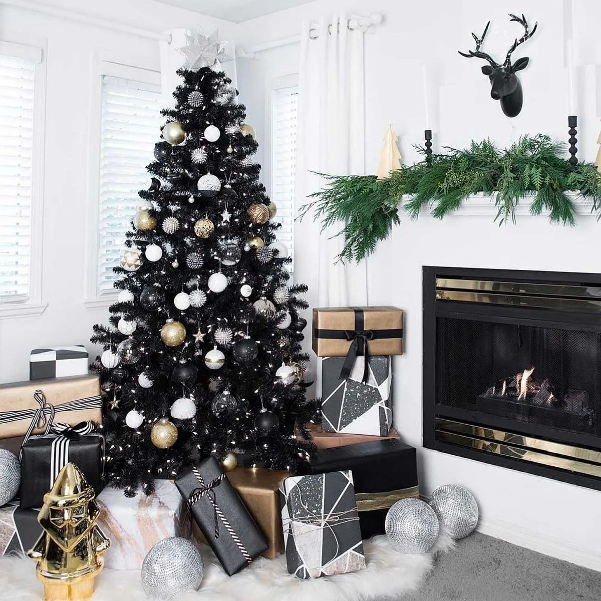 Decorating a Glamorous Black White and Gold Christmas Tree Black Christmas  Tree
