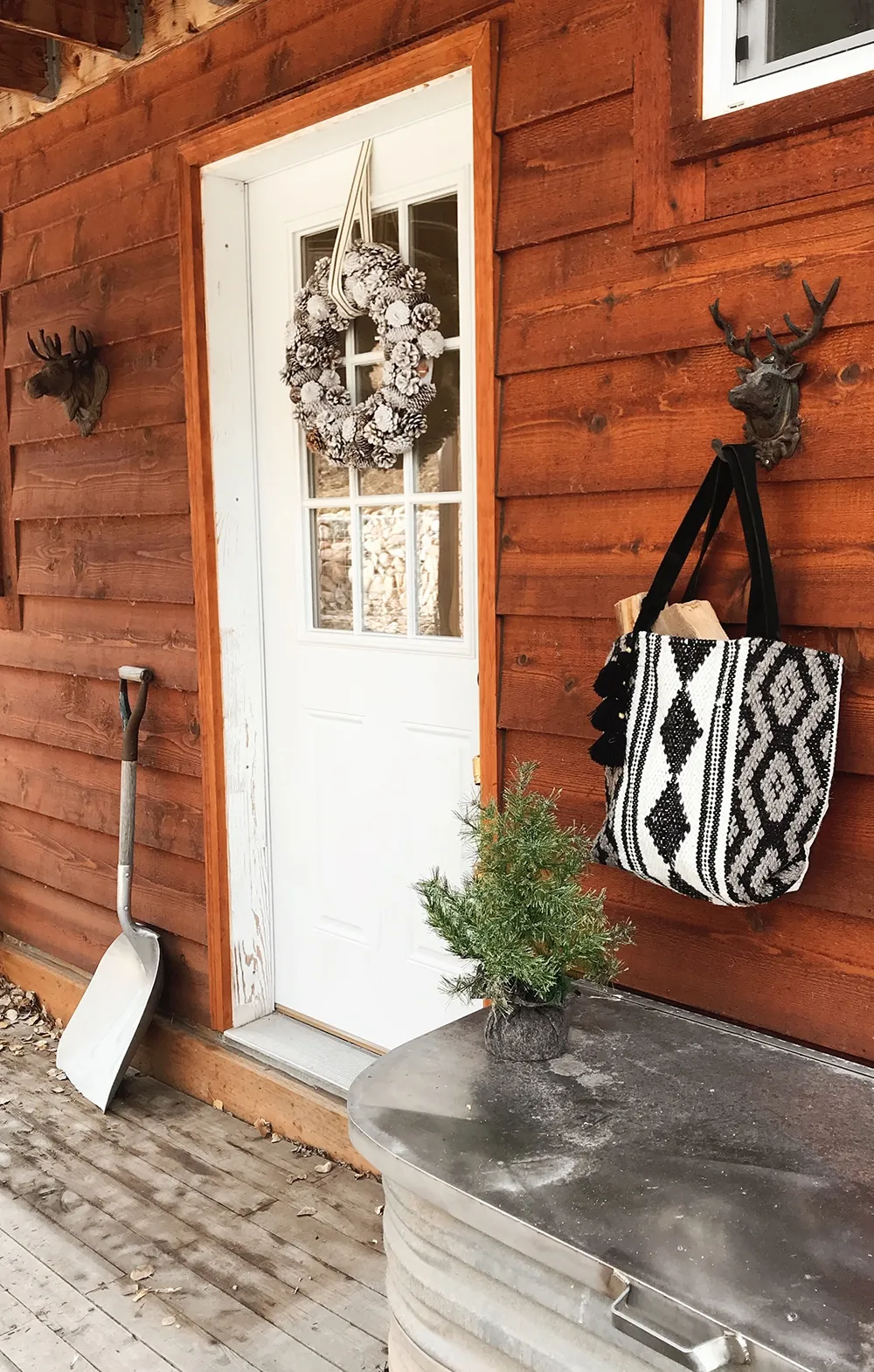 Decorating the Cabin's Front Door for the Holidays - Chris Loves Julia