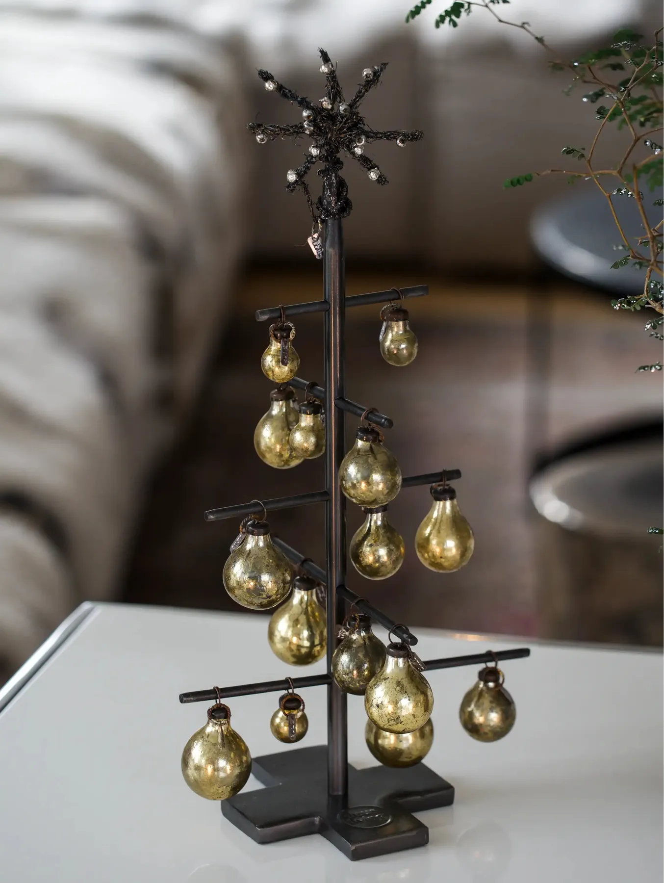 Deus Living USA small dark metal Christmas tree golden bead bulbs vintage –  LAZARO living | HKLIVING USA