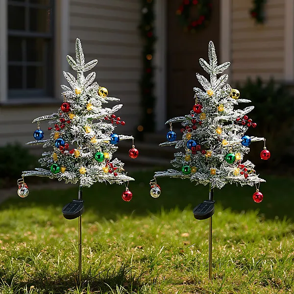 Double-branch Luxury Pine Needle Mixed Snow Scene Patio Solar Christmas Tree 83cm W x 83cm