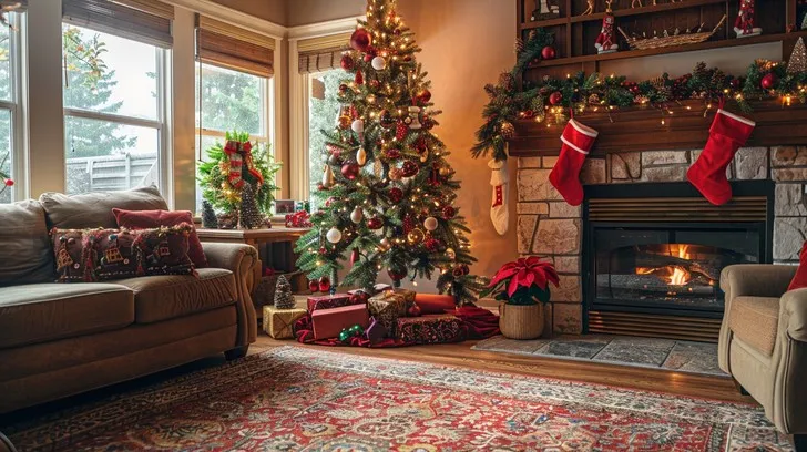 Download Cozy Holiday Scene Image - Christmas, Fireplace, Tree | StockCake