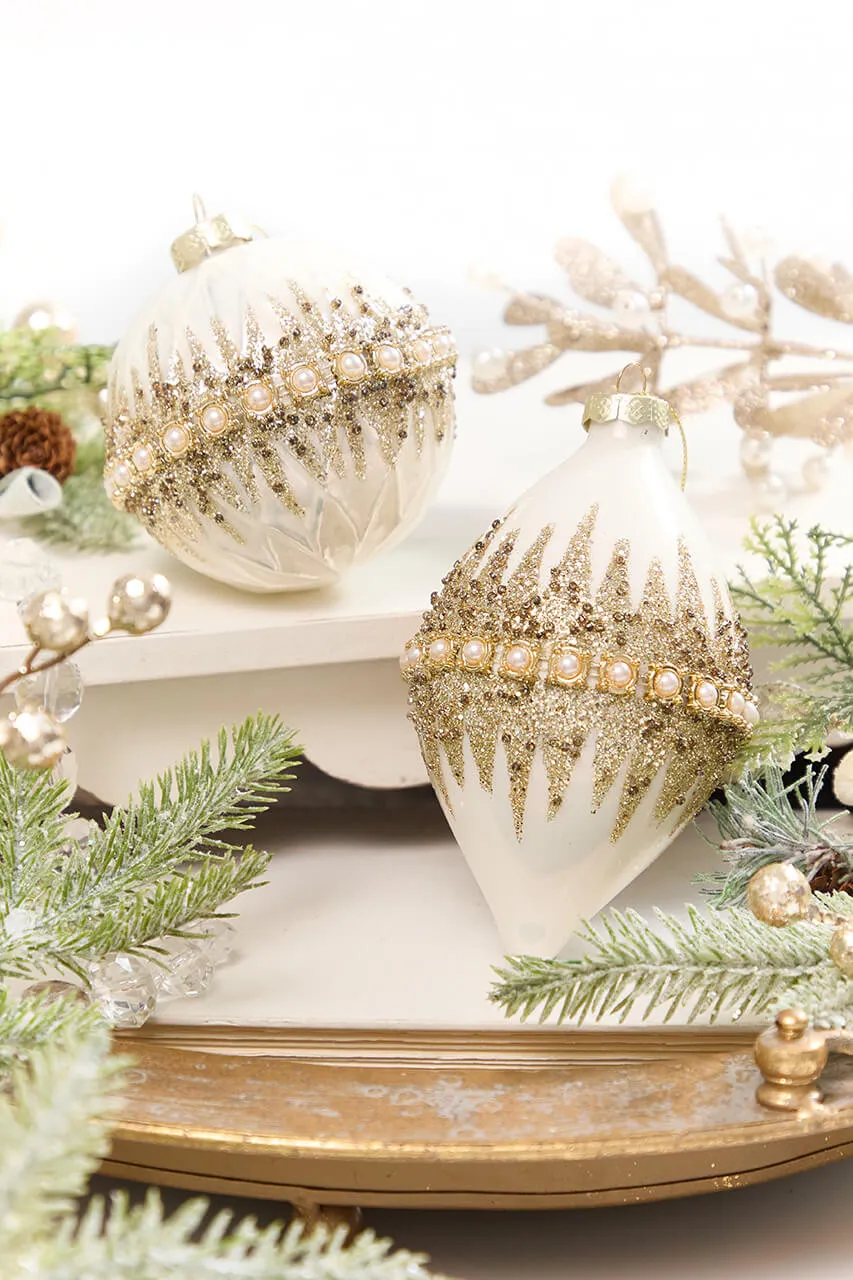 Elegant Beaded Pearl Glass Ornament - Decorator's Warehouse